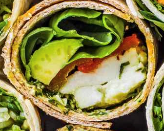 Avocado, mozzarella and pesto wraps