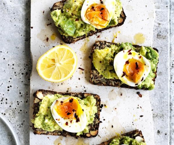 Avocado on seeded toast with soft-boiled egg