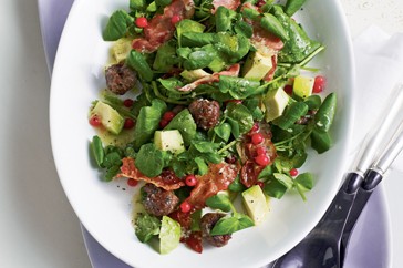 Avocado, pancetta, herb & meatball salad