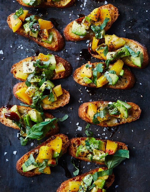 Avocado-peach bruschetta