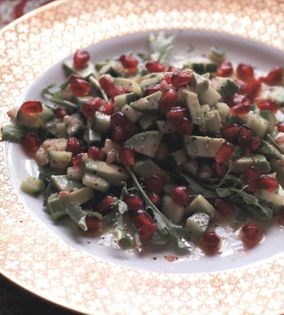 Avocado, pomegranate and wild rocket salad