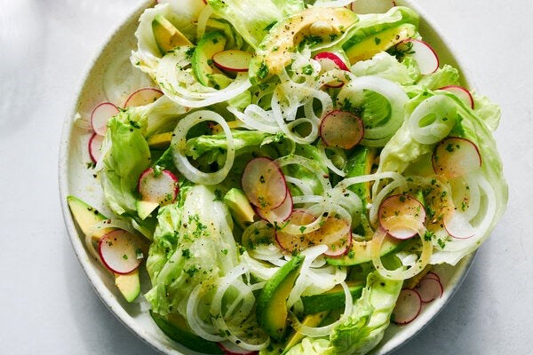 Avocado, radish and iceberg lettuce salad 