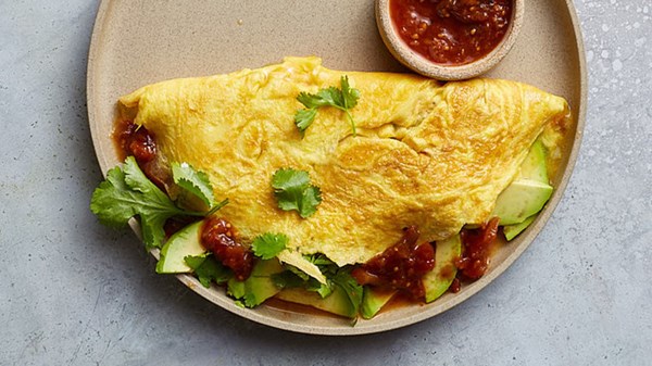 Avocado, salsa, and cilantro omelet