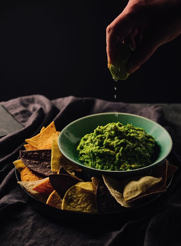 Avocado, summer pea and green banana guacamole