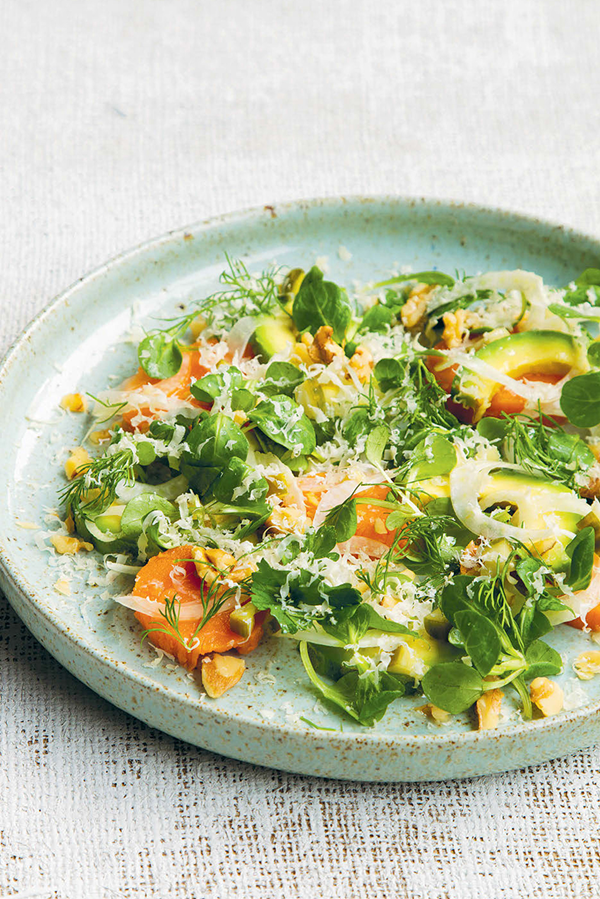 Avocado, sweet potato & walnut salad