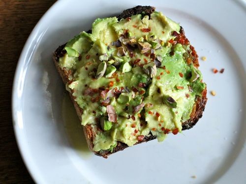Avocado toast with chile flakes 