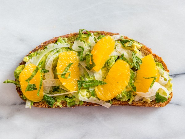 Avocado toast with citrus suprèmes and slivered fennel
