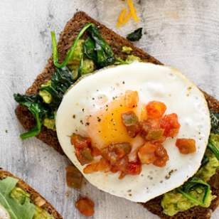 Avocado toast with egg, spinach & salsa