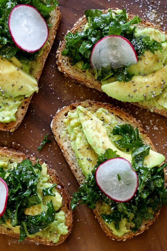 Avocado toast with lemon and kale