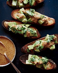 Avocado toasts with Oaxacan sesame sauce