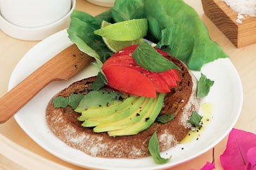 Avocado, tomato and mint on rye