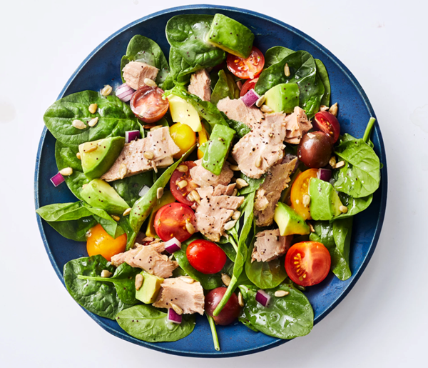 Avocado tuna spinach salad