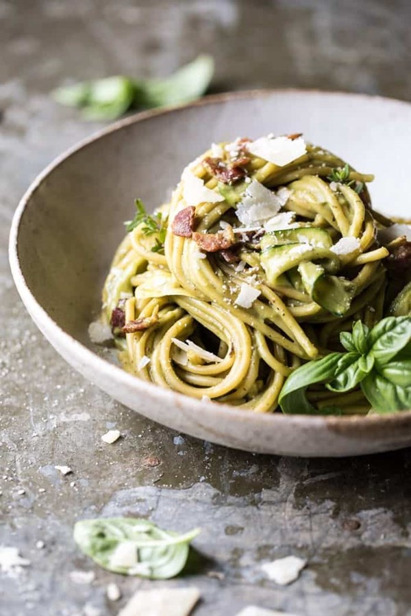Avocado zucchini carbonara