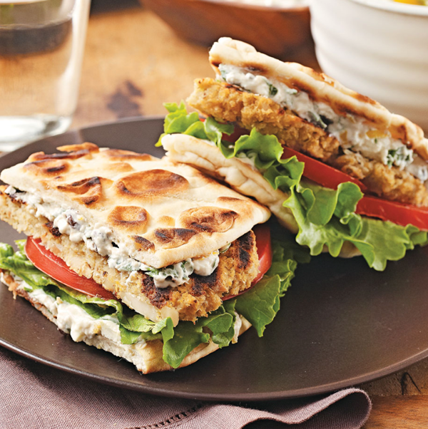 Baba ghanoush burgers with tahini yogurt spread