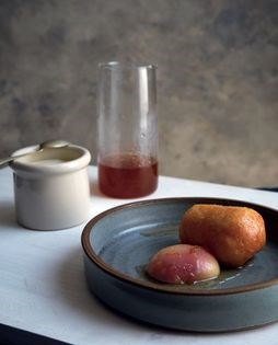 Babas with nectarines poached in ginger syrup