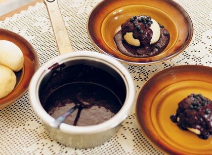 Babcia Ania’s Polish steamed buns with blueberry sauce (Pampuchy)