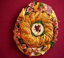 Babka wreath grazing board with cheese & spiced cranberry jam