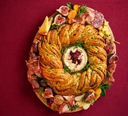 Babka wreath grazing board with cheese & spiced cranberry jam
