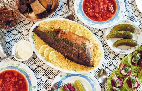 Babushka Vera's Russian rice-stuffed mustard salmon