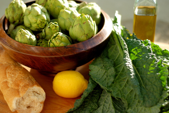 Baby artichoke & dinosaur kale panzanella