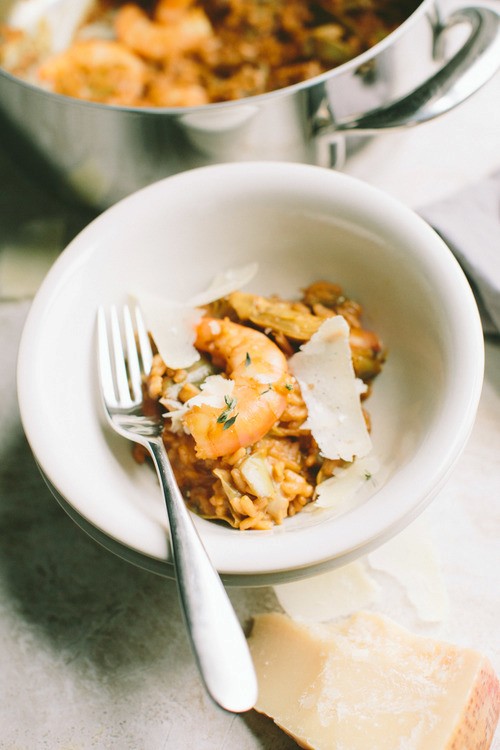 Baby artichoke and shrimp risotto