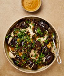 Baby aubergines with amba and tahini