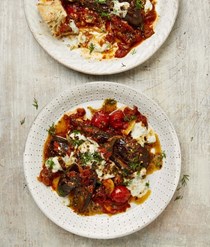 Baby aubergines with anchovy and dill yoghurt