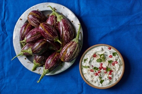 Baby aubergines with peanut and coconut