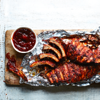 Baby back ribs with peach BBQ sauce