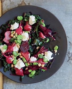 Baby beetroot, broad beans, tarragon, goats’ curd and hazelnuts