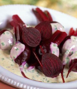 Baby beetroot with cream and chives