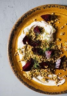 Baby beets w/marinated sorghum + smoked yogurt
