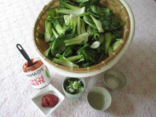 Baby bok choy salad with Mama O's kimchi paste