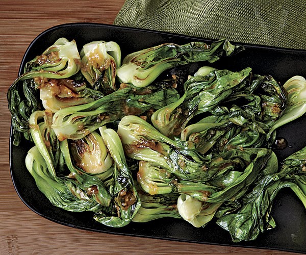Baby bok choy with warm miso ginger dressing