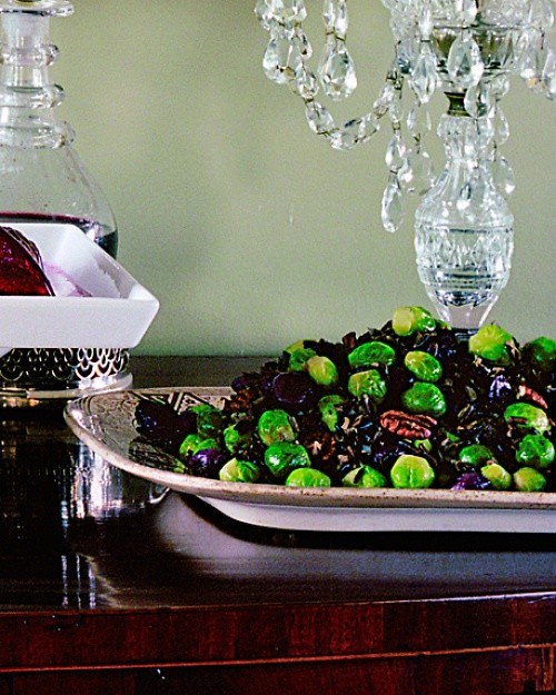 Baby Brussels sprouts with wild rice and pecans