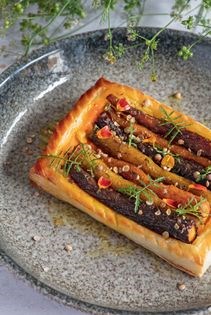 Baby carrot & coriander tart