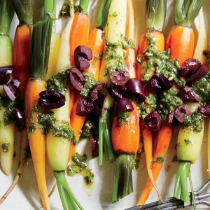Baby carrots with herb dressing and olives