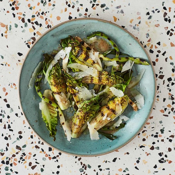 Baby gem and spring onion salad with membrillo