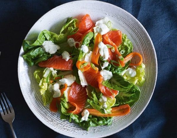 Baby gem, gravlax, carrot pickle & dill sour cream dressing