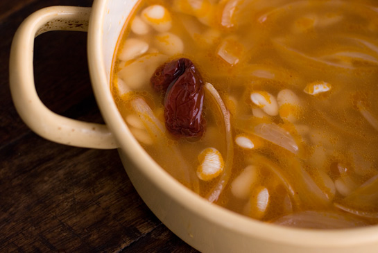 Baby lima soup with chipotle broth