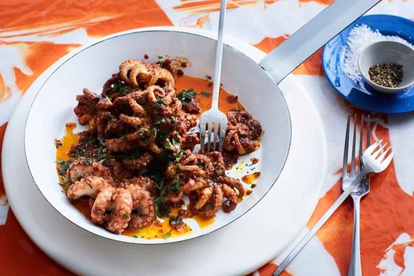 Baby octopus with 'nduja