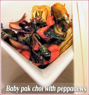 Baby pak choi and peppadews
