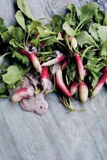 Baby radishes with black olive & anchovy aioli