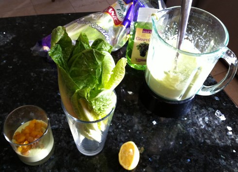 Baby romaine salad with edamame, jalapeño dressing, and yellow bell pepper pipérade [Tyson Cole]