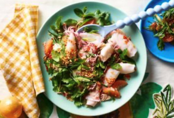 Baby squid and ruby grapefruit salad with red chilli dressing