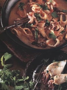 Baby squid stuffed with salmon and spinach