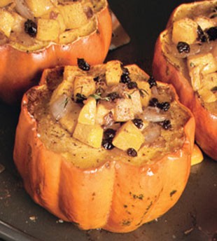 Baby winter squash with spiced orange-currant stuffing