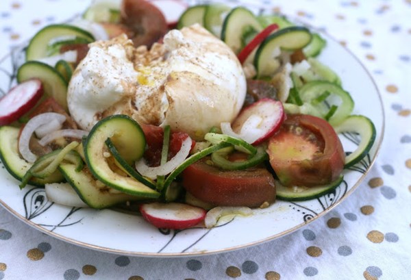 Backyard garden salad with burrata