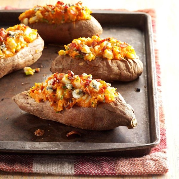 Bacon & blue stuffed sweet potatoes