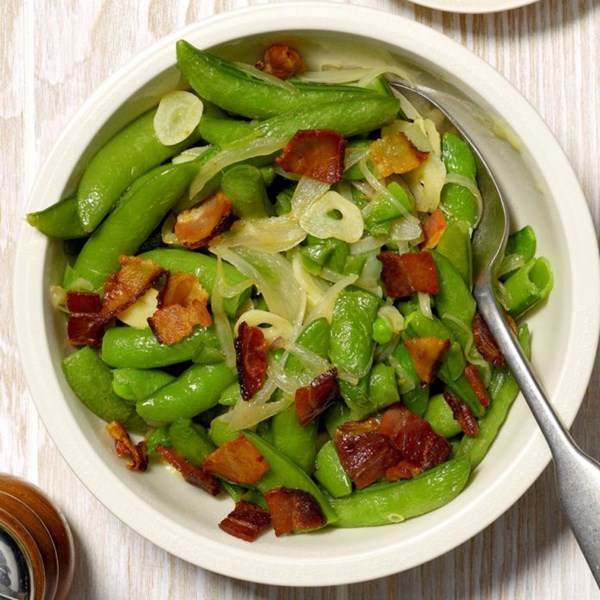 Bacon & garlic sugar snaps